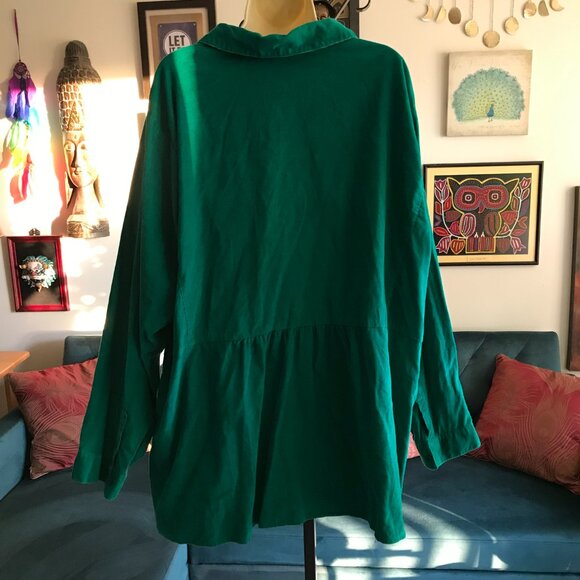 J JILL size 4X Kelly Green Pinwale Corduroy Button Front Tunic Shirt - Picture 3 of 4